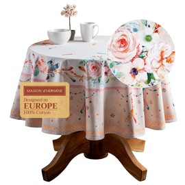 Maison d' Hermine Table Cloth Round Table 100% Cotton 69 Inches Tablecloth Reusable Decorative Everyday Use for Dining Room, Farmhouse, Home Party, Festive & Wedding Spring Summer - Ibiza - Beige