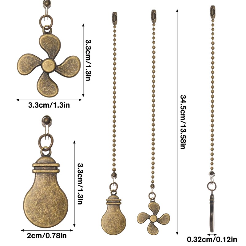 2 Pack Ceiling Fan Pull Chain Extender, 12 Inch Ceiling