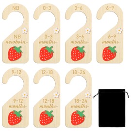 R HORSE 3D Wooden Baby Closet Dividers - 8Pcs Strawberry Baby Closet Organizer, Double-sided Newborn Clothes Size Hanger Dividers Nursery Decor Birthday Gift for Boys Girls, 0-24 Months