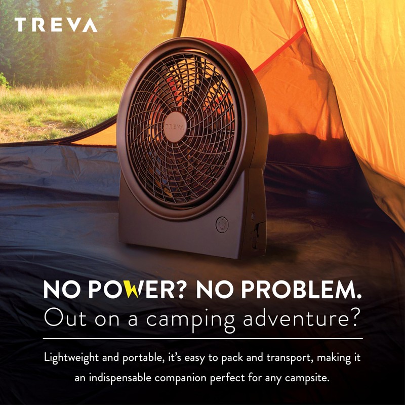 Treva 10 Inch Portable Rechargeable Fan & Battery Powered, 3