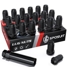 Sposuit M12x1.5 Spline Lug Nuts - Replacement for 2006-2023 Hyundai Elantra, 2018-2024 Kona, 2000-2022 Santa Fe, 2001-2023 Sonata, 2006-2024 Honda Civic - Closed End Black Lug Nut with Socket(20 Pcs)