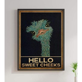 BCTS Ostrich Hello Sweet Cheeks Poster Funny Comedy Animal Gift Idea Decor For Home Cafe Bar Garage Metal Sign 8x12 inches