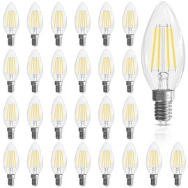 GvvooHome Candelabra Light Bulbs, 6W Equivalent to 60 watt E12 LED Bulb 5000K Daylight Non-Dimmable, LED Chandelier Light Bulb, B10 Candle Bulbs, 90+CRI, 600LM, Cear Glass, 24 Pack