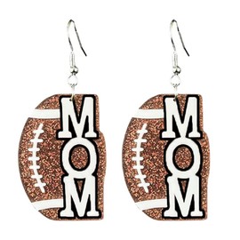 Glitter Sports Ball Acrylic Dangle Earrings Shinning Basketball Volleyball Football Baseball Drop Earrings for Women Cute MAMA Letter Earrings Sports Fans Game Day Jewelry Gifts -Style 6