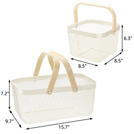 ZEAYEA 2 Pack Harvest Basket with Handle, Garden Baskets for Gathering Vegetables, Multi-functional Metal Mesh Fruit Basket, White Mesh Storage Basket for Picnic Kitchen Garden Cabinet Pantry Bathroom