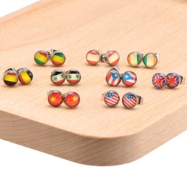 Paialco 7mm Round Stainless Steel National Flag Earrings Studs, Puerto Rico