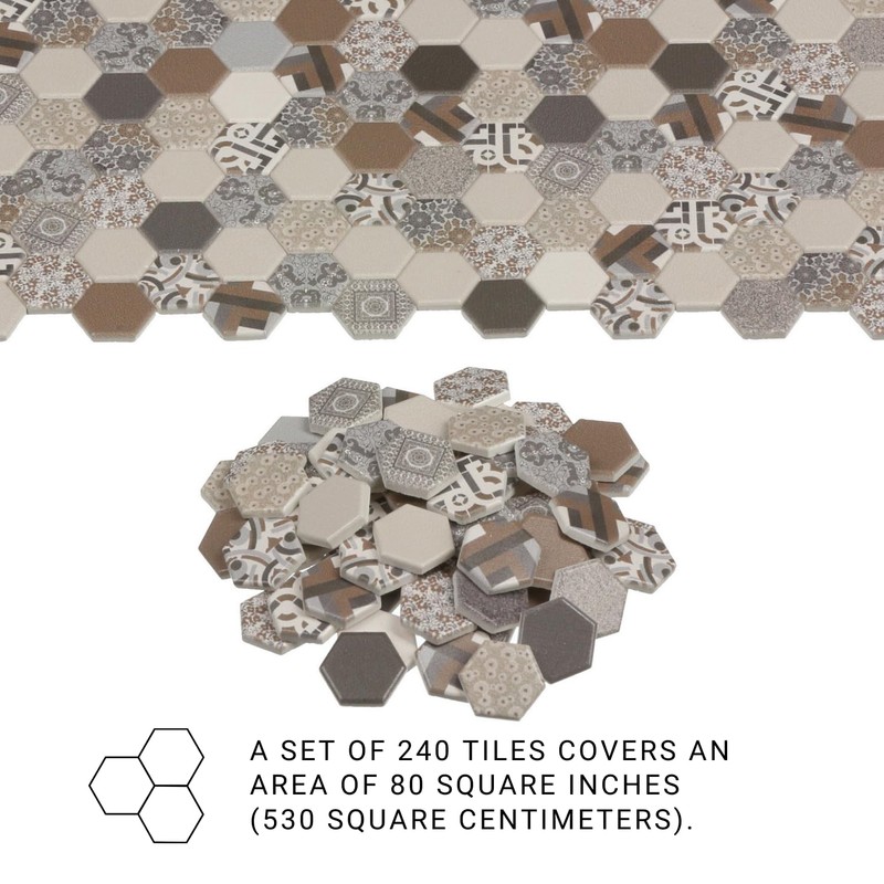240 pcs, Dollhouse Flooring, 1:12 Scale Doll House Hexagonal Tiles,