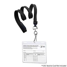 25 Pack - Vaccine Card Holder w/Breakaway Lanyard - Clear Immunization Record Protector Sleeve 4X3 I’D Protector w/Quick Release Clasp for School, Nurses & Office by Specialist ID (Black)
