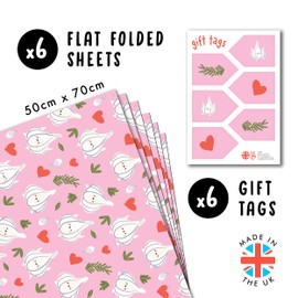 Funny Wrapping Paper - Garlic Love - Anniversary Wrapping Papers For Husband Wife Women - 6 Sheets Pink Gift Wrap - Valentines Wrapping Paper Kids Boyfriend Girlfriend - Comes With Tags - Recyclable