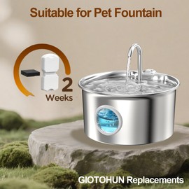 GIOTOHUN Cat Fountain Filters Replacement: 16 Pet Water Fountains Filter - 8 Carbon Filters & 8 Foam Filters - Suitable for GIOTOHUN Stainless Steel Cat Fountain S11