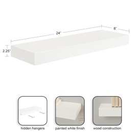 Kate and Laurel Havlock Modern Natural Floating Shelves, Set of 2, 24 x 8, White, Functional Bathroom and Kitchen Shelves for Storage and Display