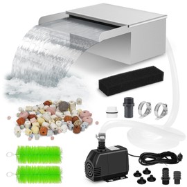 Pond Waterfall Spillway with Filter and Pump Kit - 304 Stainless Steel Ponds Waterfall Box,800 GPH Pump,9.8FT Oxford Hose,Garden Water Features