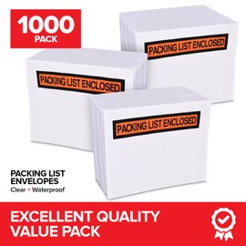 1000 Piece Waterproof Packing List Envelopes, 4.5x5.5, Clear Shipping Label Sleeves with “Packing List Enclosed” - Shipping Label, Invoice & Packing Slip Pouches with Adhesive For Mailing