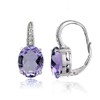 Sterling Silver Amethyst & White Topaz Oval Leverback Earrings