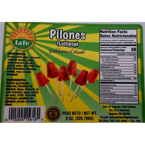Lolipops (Pilones) By Fabrica De Dulces La Fe (12-18 Pieces) 8 Oz Pack