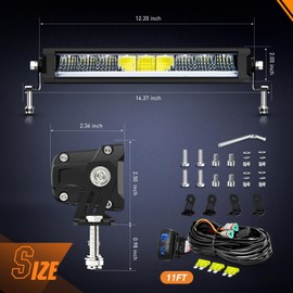 Nilight LED Light Bar with Amber DRL 2 PCS 45 W 12.2 Inch Single Row Slim 4980 LM Anti-Glare Flood Spot Combo IP68 Offroad Driving Lights w/ 16AWG DT Wiring Kit for Pickup Truck SUV ATV UTV 4x4 Jeep