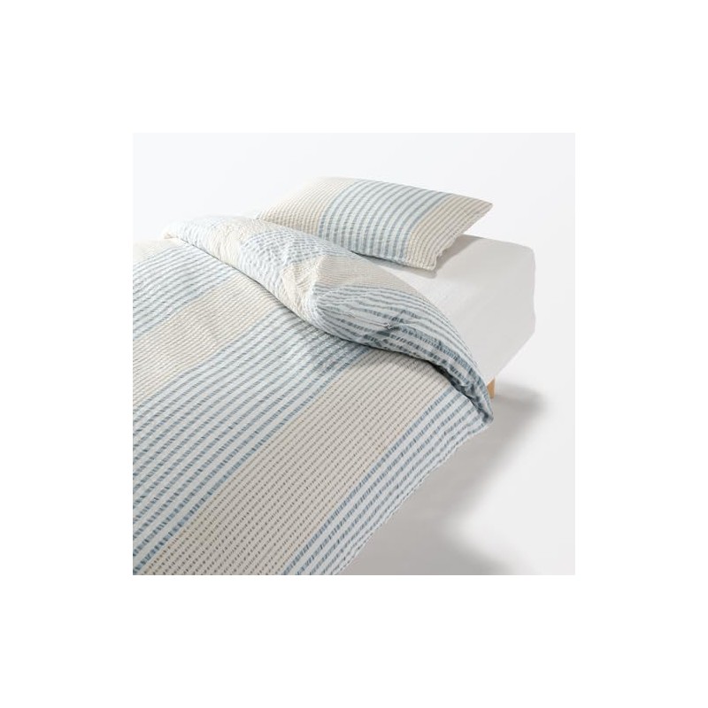 無印良品 綿 サッカー織 掛ふとんカバー・シングル 150×210cm用・ブルーストライプ 76400318