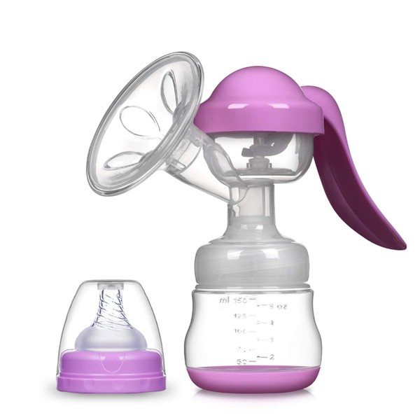 Elfzone Manual Breast Pump, Adjustable Suction Silicone Hand Pump Breastfeeding, Small Portable Manual Breast Milk Catcher Baby Feeding Pumps & Accessories, Purple, Mothers Day Gifts