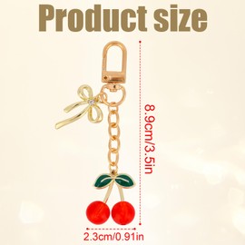 lasuroa Cherry Keychain, Aluminum Alloy Resin Cherry Bag Charm Cute Handbags Decor Accessory for Women Birthday Car Keyrings Gifts (Transparent Red)