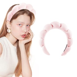 LEEMASING 2 pcs Sponge Hairband Spa Headbands For Skincare, Makeup Removal, Face Washing, Facial Mask, Shower, Hair Accessories (Light Blue Pink)