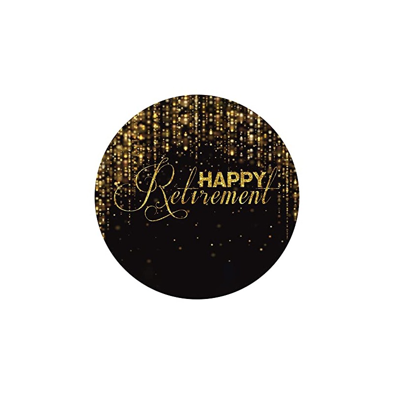 Yeele 7.5x7.5ft Happy Retirement Round Backdrops Cover Black and Gold