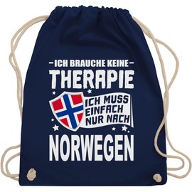 Shirtracer - Gym Bag Backpack - Country Flags and Flags - Ich brauche keine Therapie Ich muss einfach nur nach Norway - White, 02 Navy Blue, Unit size