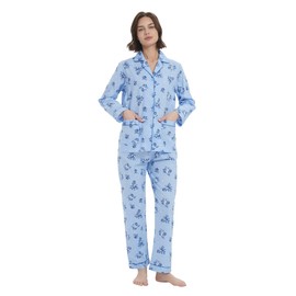 100% Cotton Pajamas For Women Long-Sleeve PJS set Cozy Button Down Sleepwear Boyfriend Loungewear