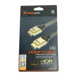 BLACKWEB 6 Foot High Speed HDMI Cable Premium Certified 4K Ultra HD HDR - New