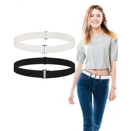 SATINIOR 2/3/4 Pack Women Elastic Stretch Belt Invisible Belts with Flat Buckle for Jeans Pants Dresses(Black, White,2 Pack)