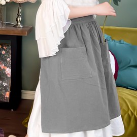 Cityelf - Delantal de lino de algodón para mujer, con cintura clásico, con volantes, color liso, brillante, para cocinar, pintar, obras de arte, 2 Pack-beige+gris, Medium