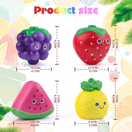 Anboor Fruit Squishies Toys Bulk - 4 pcs Soft Kawaii Strawberry Watermelon Pineapple Grape Slow Rising Fruit Squishies, Squeeze Stress Relief Fidget Sensory Toys for Kids and Adults