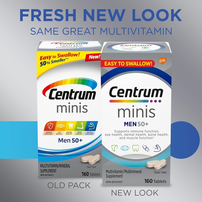 Centrum Men 50 Plus Multivitamins/Minerals Supplement for Men 50+, 160