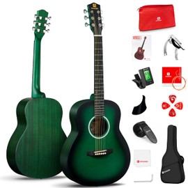 Vangoa 3/4 Size Acoustic Guitar, 36 in Junior Travel Guitar Kit, Steel String Acustica Guitarra w/Starter Bundle Gig Bag for Beginner Adults Kids Students Youth, Right-Handed, Green Burst