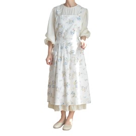 HEYMILIAO Cotton Linen Cross Back Apron with Pockets，Work Smock Garden Kitchen Chef Clothes Dress for Gardening Painting Cooking