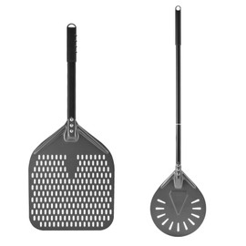 Newmeto 12 Inch + 9 Inch Perforated Pizza Peel Set, Pizza Turning Peel with Metal Handle, Pizza Spatula Paddle for Homemade Pizza Oven Accessories