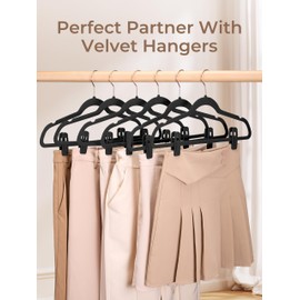 COZYMOOD Velvet Hanger Clips for Pants 50 Pack, Durable Clothes Hanger Clips for Velvet Hangers, Multi-Purpose Velvet Clips for Hangers, Black Velvet Hanger Clips for Baby Clothes