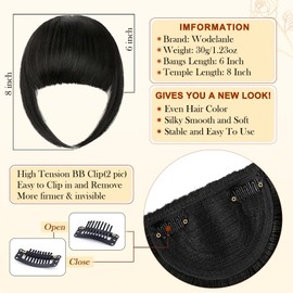 Wodelanle Bangs Hair Clip in Bangs, Fake Bangs Natrual Clip on Bangs Black,Faux Bangs Easy Clip in Hair Extenisons,French Bangs Fringe with Temples Hairpieces Curved Bangs for Daily Wear