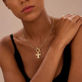 HMGADN Chunky Cross Necklace for Women Trendy Dainty 18K Gold Silver Plated Cross Pendant Necklace Layered Paperclip Chain Non Tarnish Jewelry Gifts for Women (Gold)