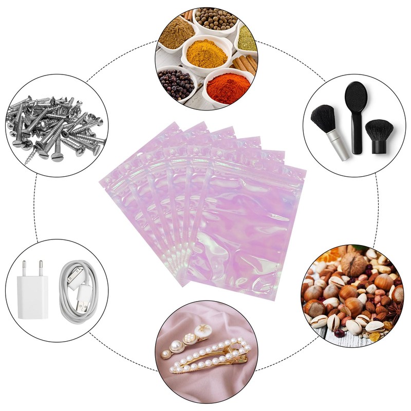 GULIN 100 Pieces Resealable Holographic Mylar Bags for Small Business