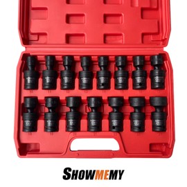 SHOWMEMY Drive Impact Universal Joint Socket Set, 6 Points, Shallow Swivel Socket Set, Cr-Mo Steel. Heavy Duty Storage Case (Metric 1/2", Metric 1/2")