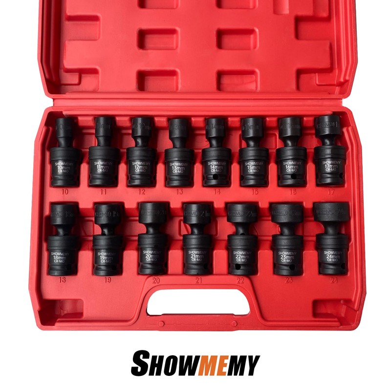 SHOWMEMY Drive Impact Universal Joint Socket Set, 6 Points, Shallow