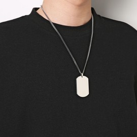 HZMAN Men's Highly Polished Stainless Steel Dog Tag Pendant Necklace 22 + 2 Inch Link Chain Jewellery Gift, Stainless Steel, No Gemstone