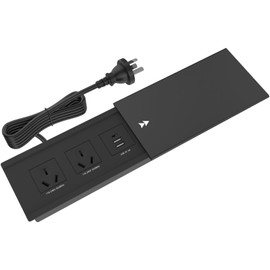 Furniture-Integrated Power Station with Sliding Cover, 2 AU Outlets, 2 USB, 1 USB-C, Recessed Power Strip Flush Mount Power Strip with USB C Ports Space-Saving Desk Charging Outlet