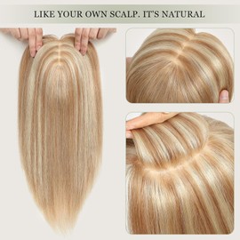 Hair Toppers for Thinning Hair Women Real Hair 16In Hair Toppers 7x7In Skin Scalp Big Base Cover Thinning Hair or Hair Loss Top Hair Pieces Wiglets Remy Hair Topper Cover Large/scalp reality