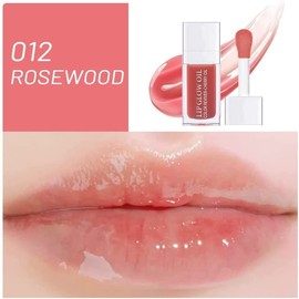Plumping Lip Oil, Tinted Lip Balm Hydrating Lip Gloss, Long Lasting Nourishing Lip Glow Oil Shine Lip Tint (#Rosewood)