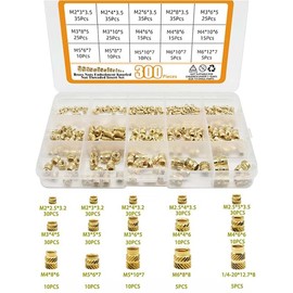 Threaded Inserts M2 + M3 + M4 + M5 + M6 Assortment Box - Brass Heat Set Insert for Plastic Parts - Metric Knurled Nuts - Insert by Heat into 3D Printing Components nut Inserts(300pcs)