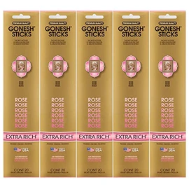 Gonesh Incense Sticks Extra Rich Collection - Rose 5 Packs (100 Total)