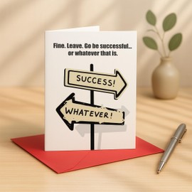 Funny Sarcastic Farewell Card for Coworker or Friend – “Fine. Leave. Go be successful… or whatever.” Road-Sign Design, Resignation/Moving Away/Going Away/New Job, Blank Inside + Envelope