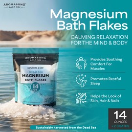 Aromasong Magnesium Flakes from The Dead Sea, 14 OZ. Resealable Pack- Muscle Relaxing Magnesium Chloride Bath Salts Soak.