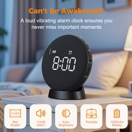 Gianna Vibrating Alarm Clock for Heavy Sleepers - 110dB Loud Alarm Clock, 3 Wake Modes, Auto-Dimming, Rechargeable Battery Operated Bed Shaker for Bedroom and Travel